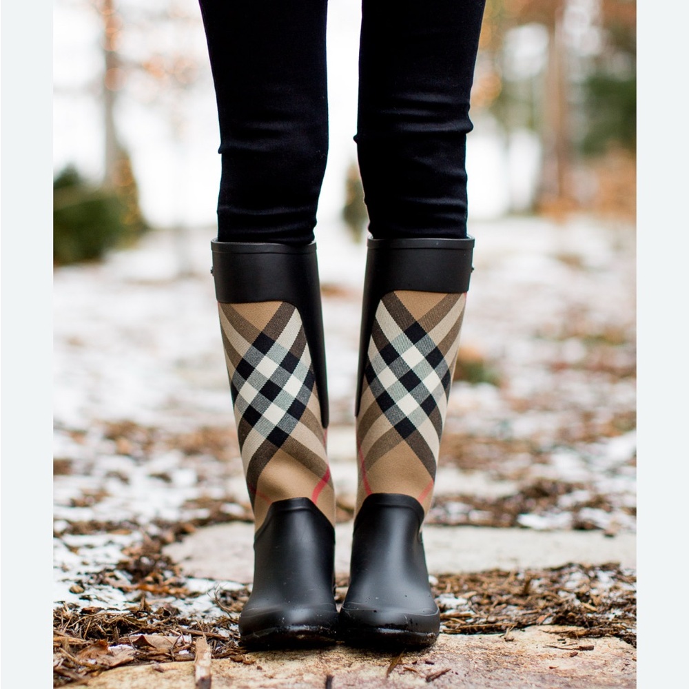 Burberry Black and Tan Checkered Boots